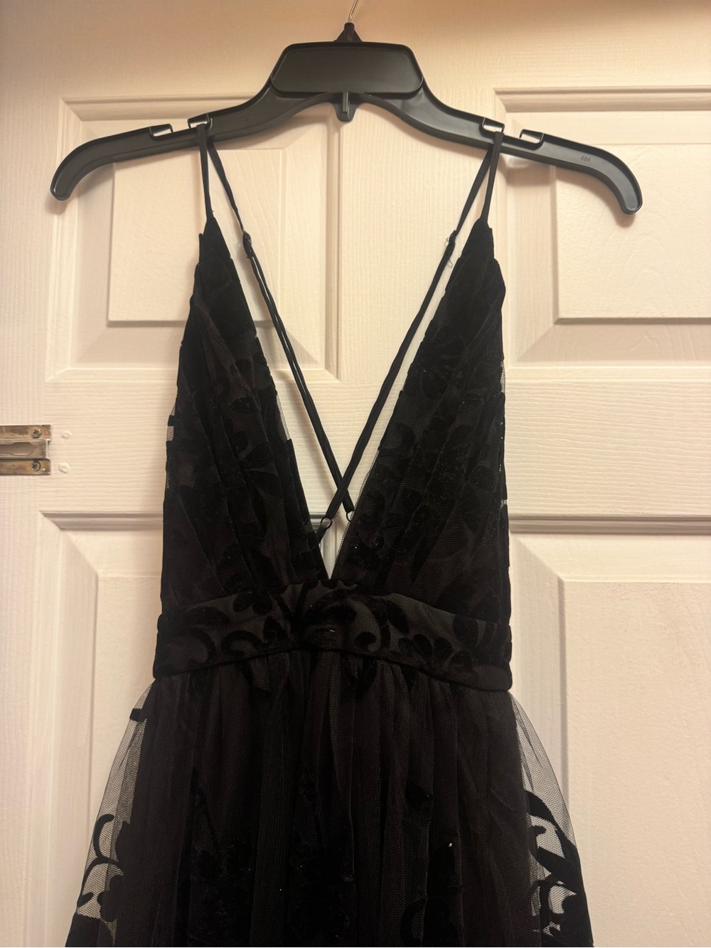 Black Velvet & Tulle Plunge V-Neck Dress NWT